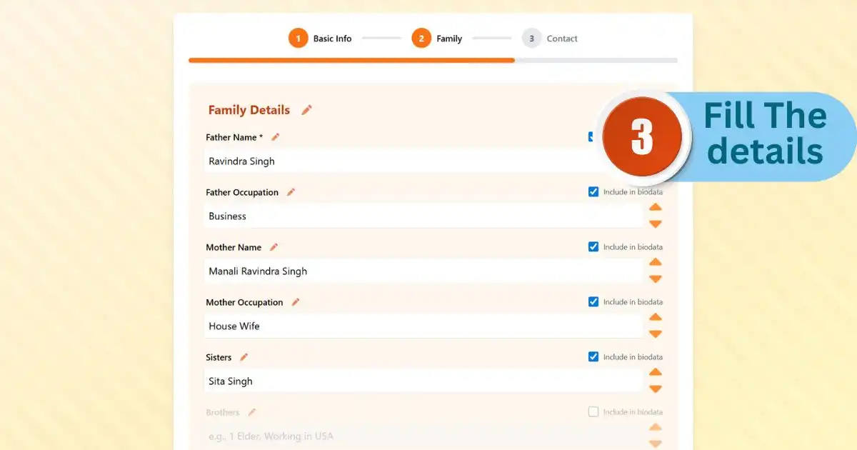 Step 3 - Fill family details