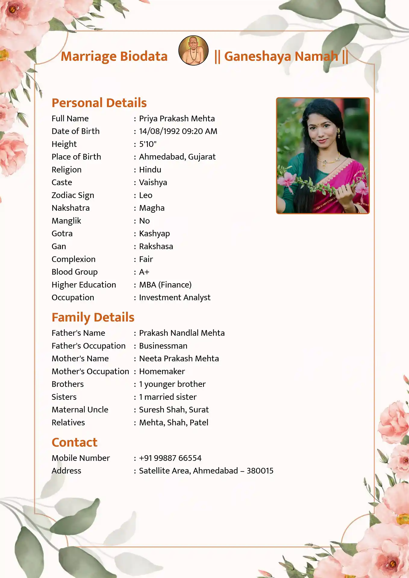 Abstract Orange biodata template